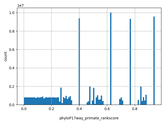 HISTOGRAM FOR phyloP17way_primate_rankscore